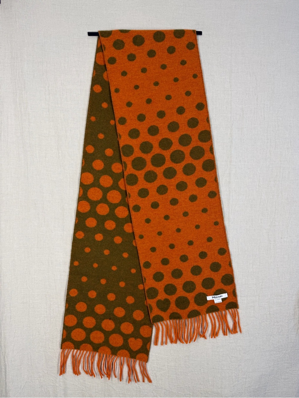 Johnstons of Elgin 100% Lambswool Reversible Polka Dot Scarf Scotland